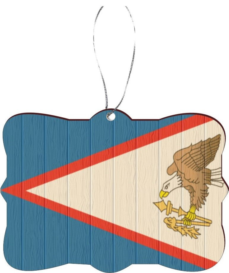 American Samoa Flag on Distressed Wood Design Rectangle Christmas Tree Ornament