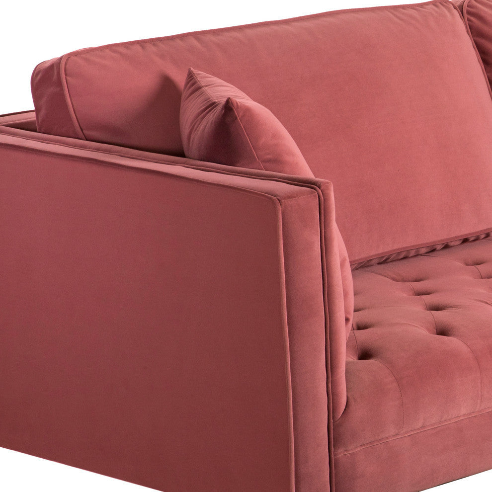 Lenox Velvet Sofa With Brass Legs, Pink