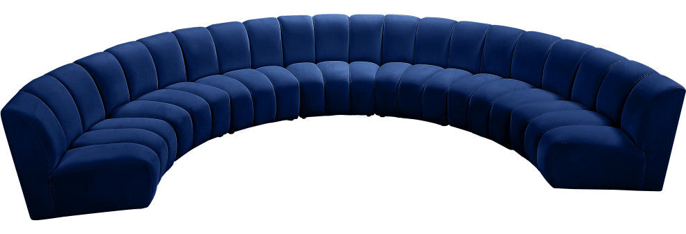 Infinity Channel Tufted Velvet Modular Chair, Navy, 7 Piece