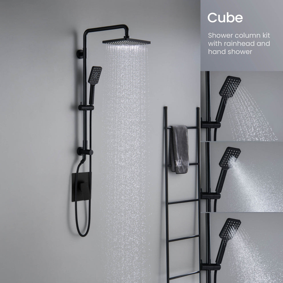 Cube Shower Column With Dual Function Shower Head, Matte Black