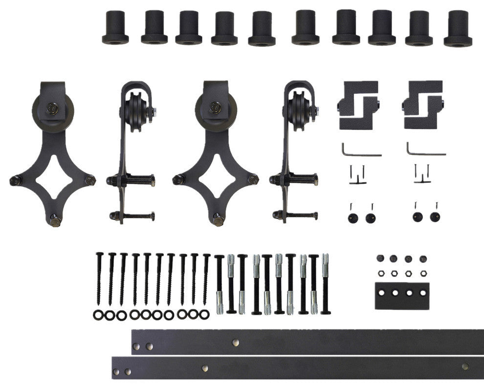 Sliding Barn Door Hardware for Double Door, Diamond Design, 13'