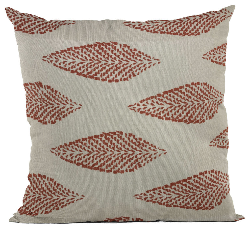 Plutus Red Large Leafs Floral Luxury Throw Pillow, 18"x18"