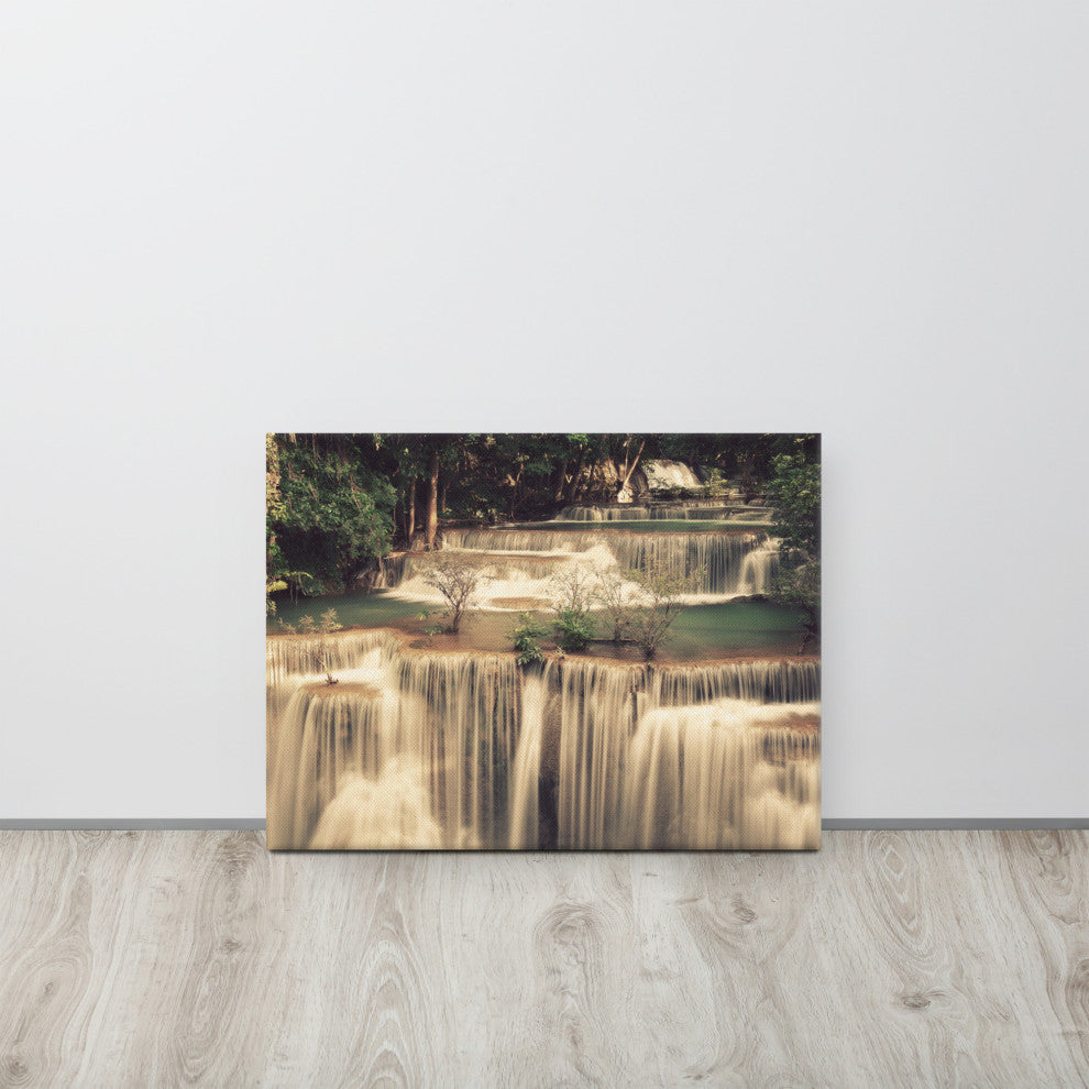 Misty Huay Mae Khamin Waterfall Thailand Landscape Photo Canvas Wall Art Prints, 18" X 24"