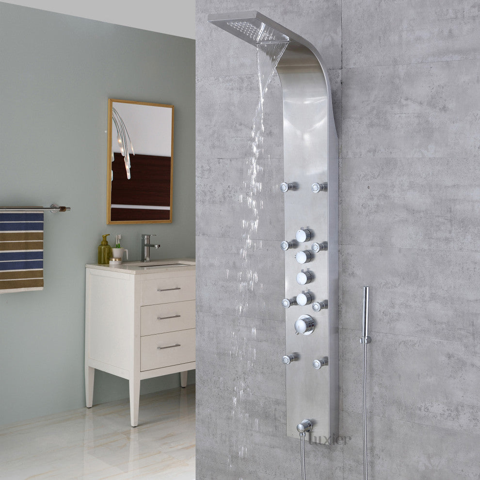 Luxier 61" Shower Panel System With Rainfall Waterfall Shower Head Hand Shower