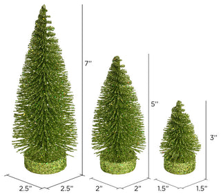 Glitter Oval Pine Artificial Christmas Tree Set of 3 , Lime, 3"-5"-7"