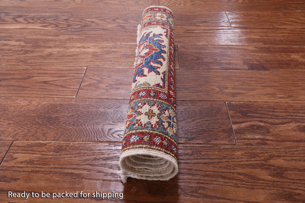 Geometric Super Kazak Hand Knotted Rug 1' 11" X 3' 1" Q10287