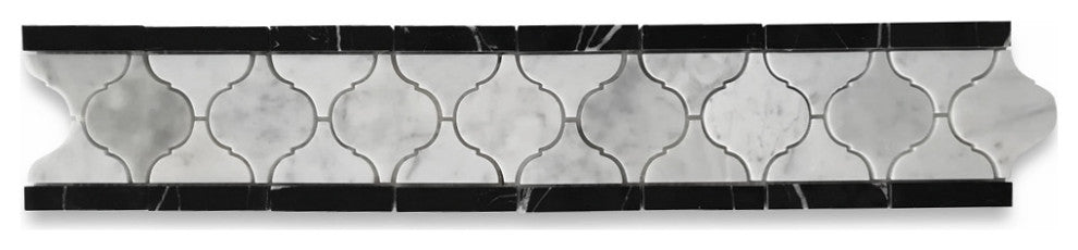 Carrara White Marble Border Tile Arabesque Baroque Listellos Polished, 1 sheet