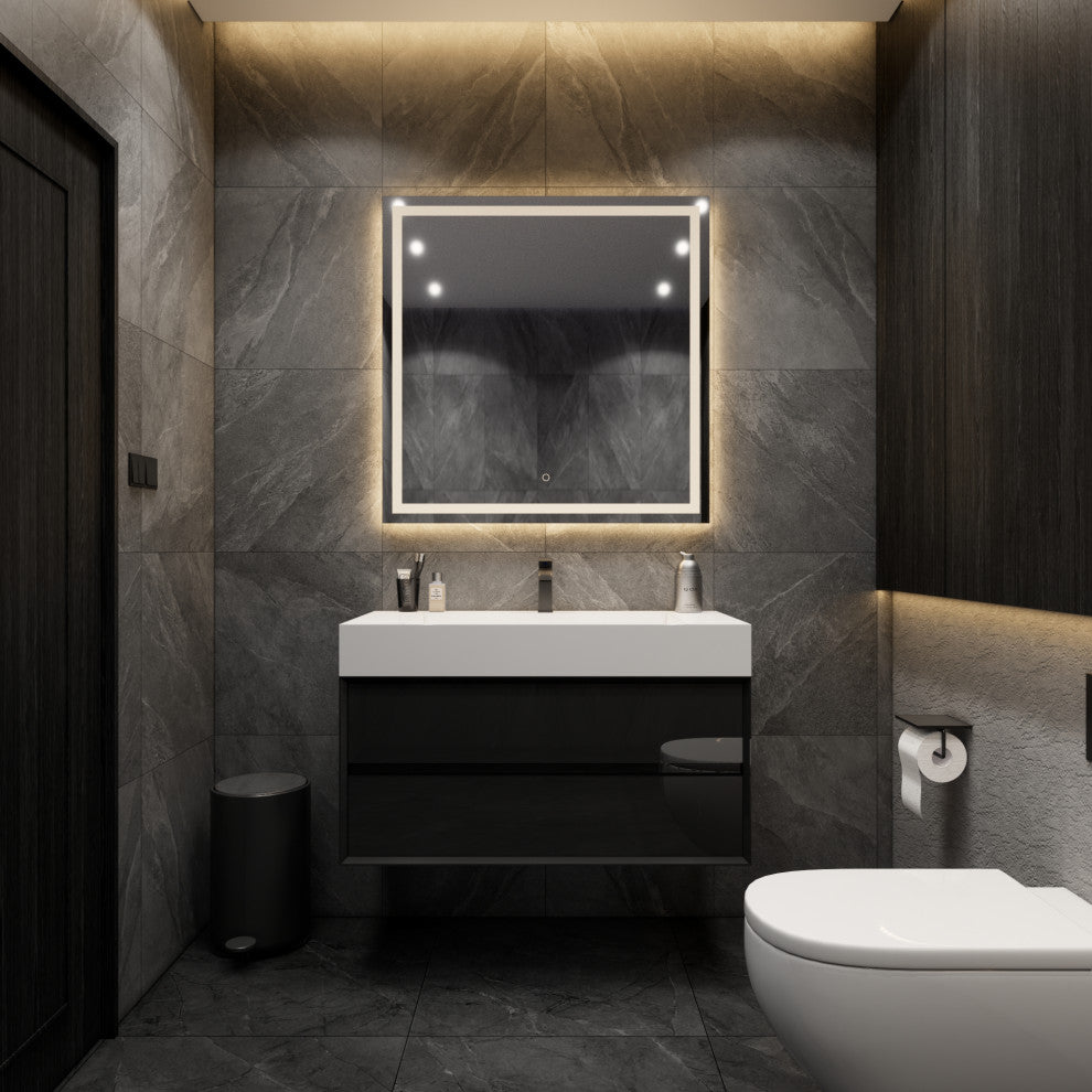 MAX 42" Floating Bath Vanity With Acrylic Sink, Gloss Black