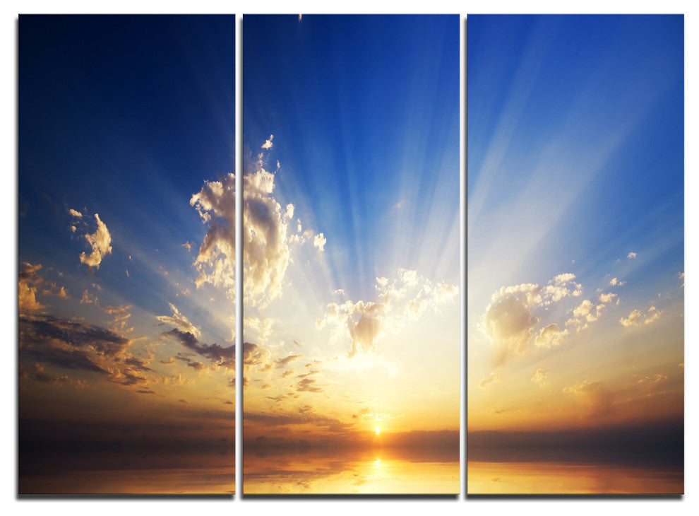 "Sunset in the Ocean Blue Sky Panorama" Metal Wall Art, 3 Panels, 36"x28"