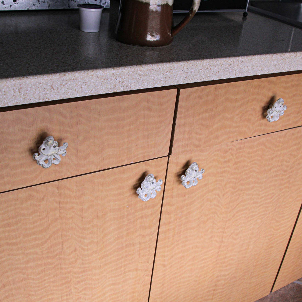 White Cast Iron Octopus Drawer Pull Decorative Cabinet Knob Nautical  Set of 6