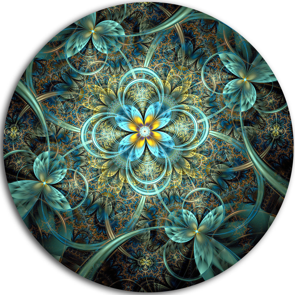 Glittering Dark Orange Fractal Flower, Floral Disc Metal Wall Art, 36"