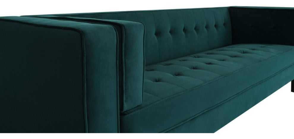 Sororia Velvet 3-Seater Low Profile Sofa, Green