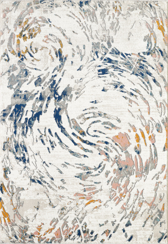 Abani Porto PRT120A Contemporary Swirl Light Blue and Burnt Orange Area Rug