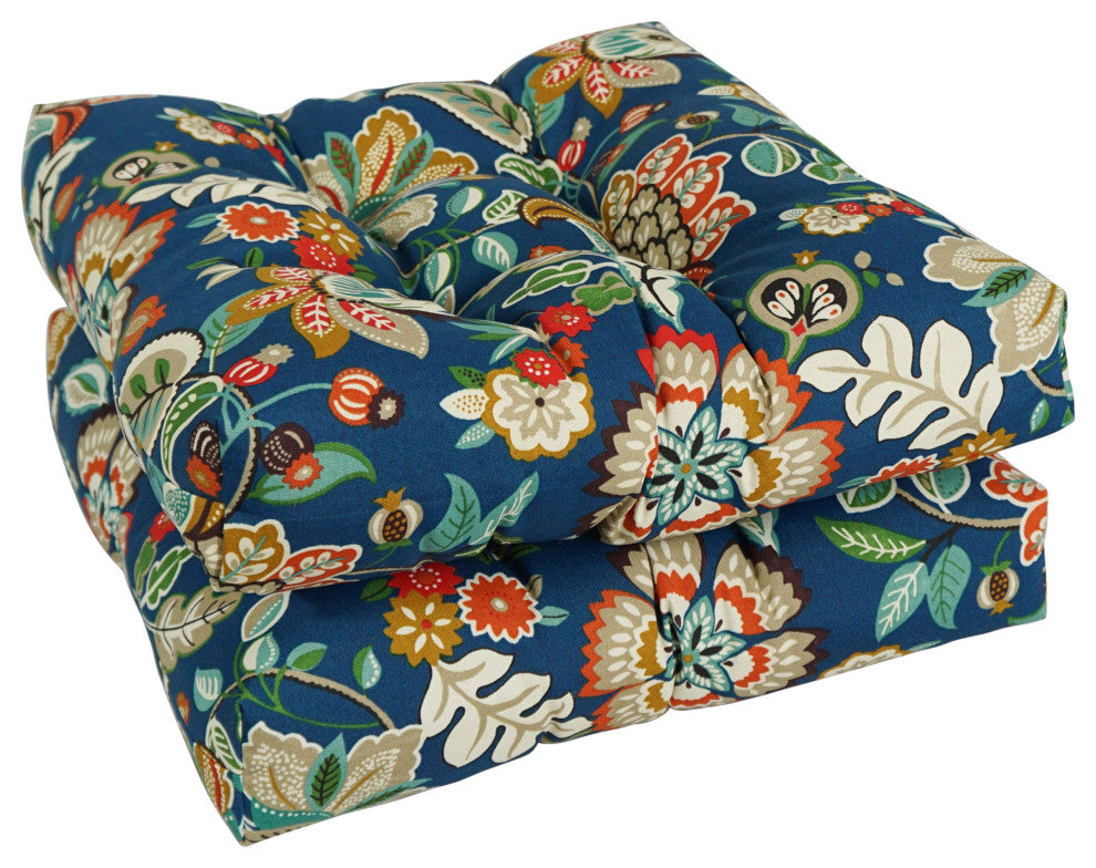19" Squared Patterned Tufted Dining Chair Cushions, Set of 2, Telfair Peacock