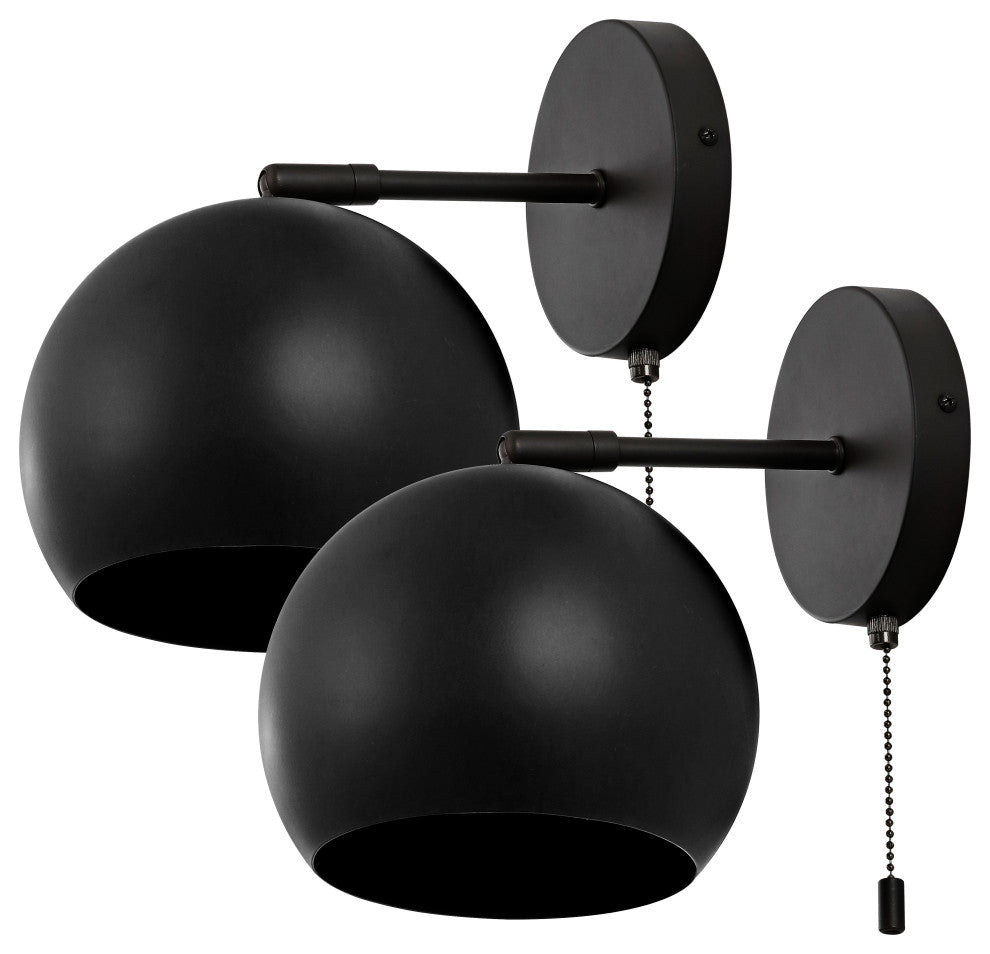 Tierra 7" 1-Light Modern Iron Sconce with Pull-Chain Switch, Set of 2, Black