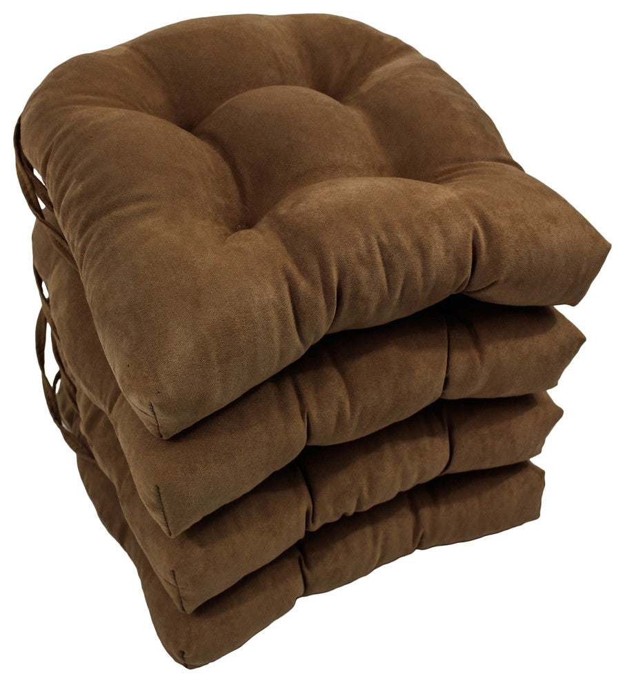 16" Solid Micro Suede U-shaped Tufted Chair Cushions, Set of 4, Chocolate Brown