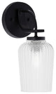 Cavella 1 Light Wall Sconce, Matte Black Finish, 5" Clear Textured Glass