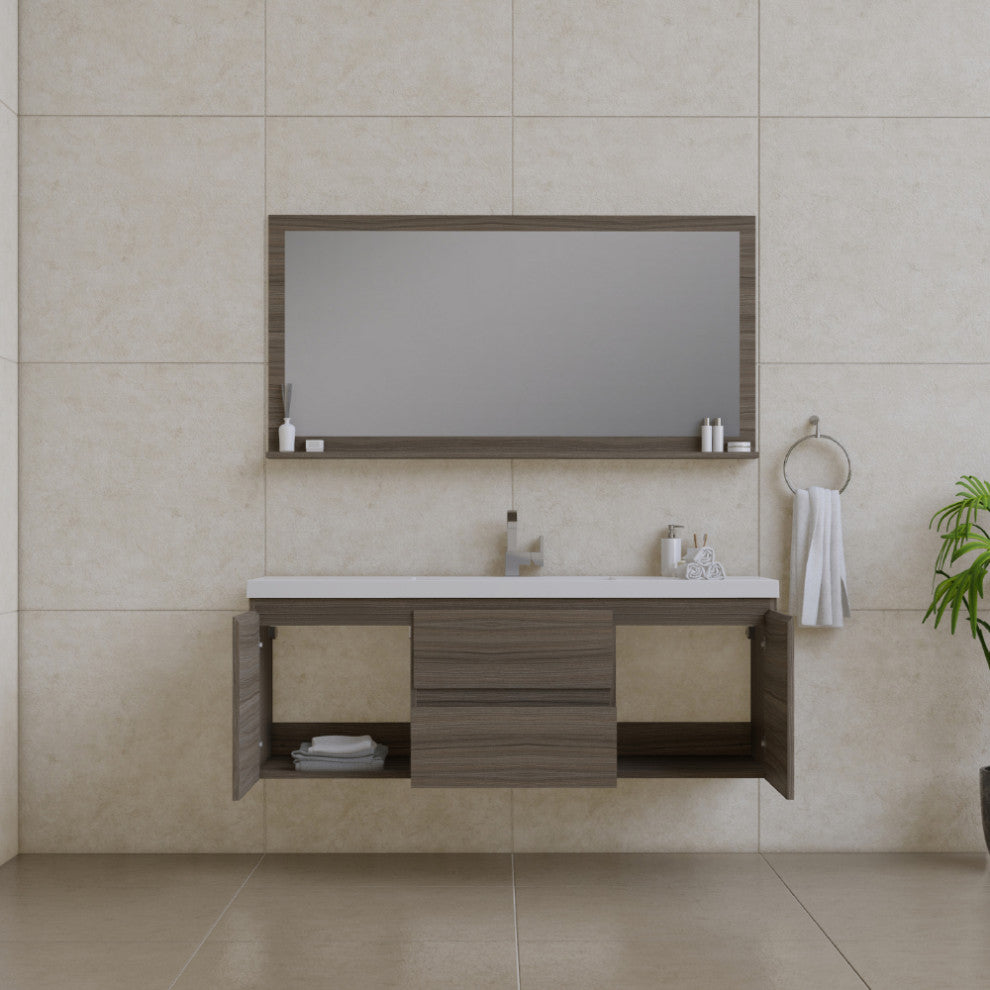 Paterno 60" Single Wall Mounted Bathroom Vanity With Sink, Gray
