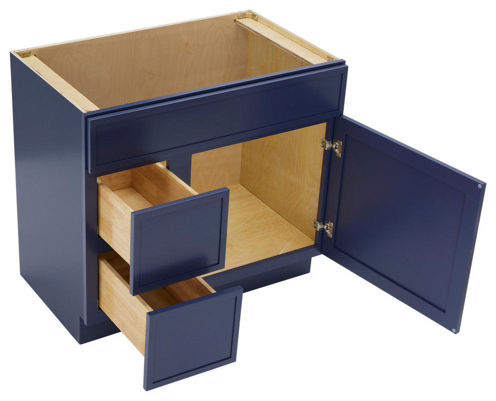 Vanity Art Birch Plywood Single Base Storage Cabinet, Blue, 36 Inch (Left Side Drawers)