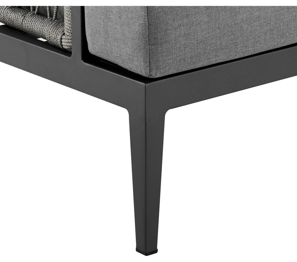 Zella Outdoor Patio Sofa, Aluminum With Light Gray Rope/Earl Gray Cushions