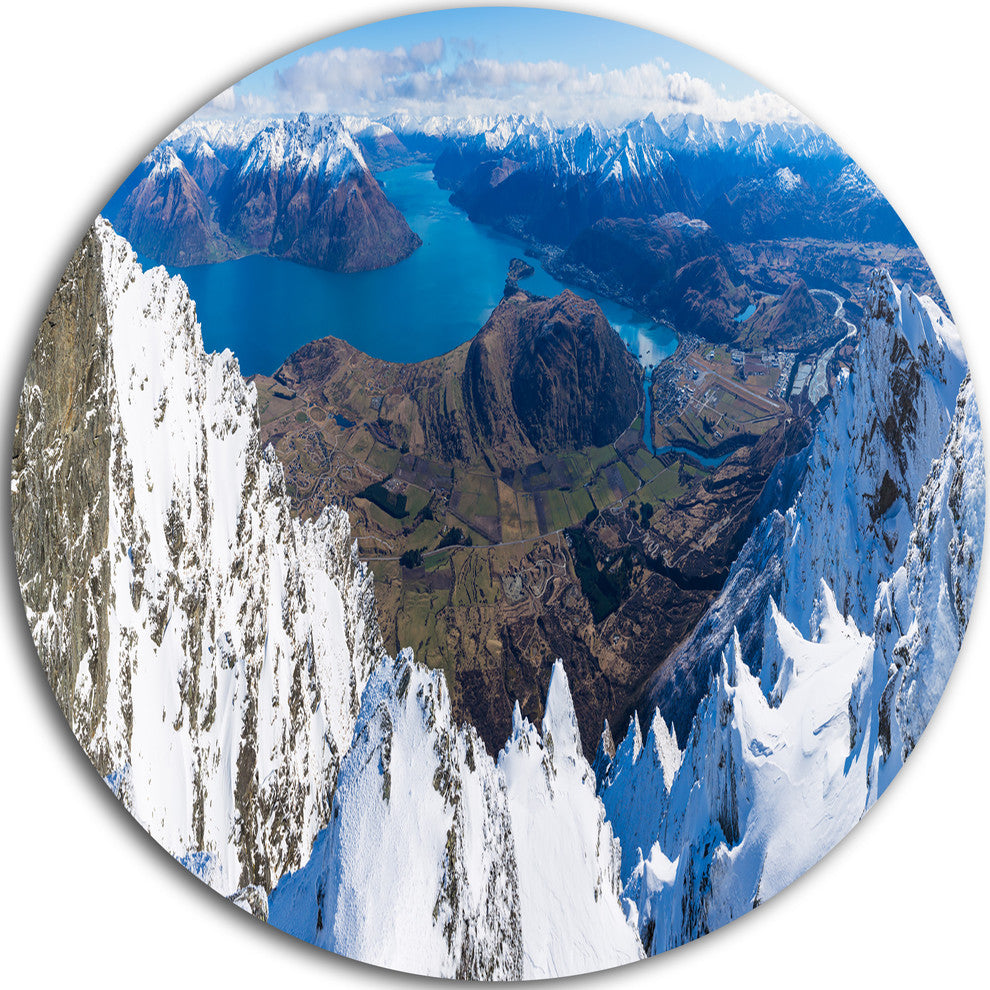 Frankton And Lake Aerial View Panorama, Landscape Round Artwork, 23"