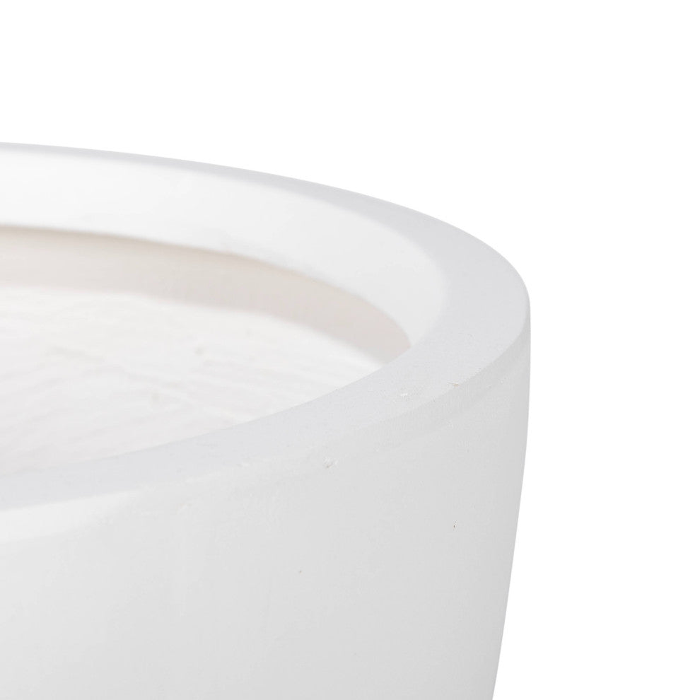 Dahlia Round Planter Pot, Fiberstone and MgO Clay, White, 16" H
