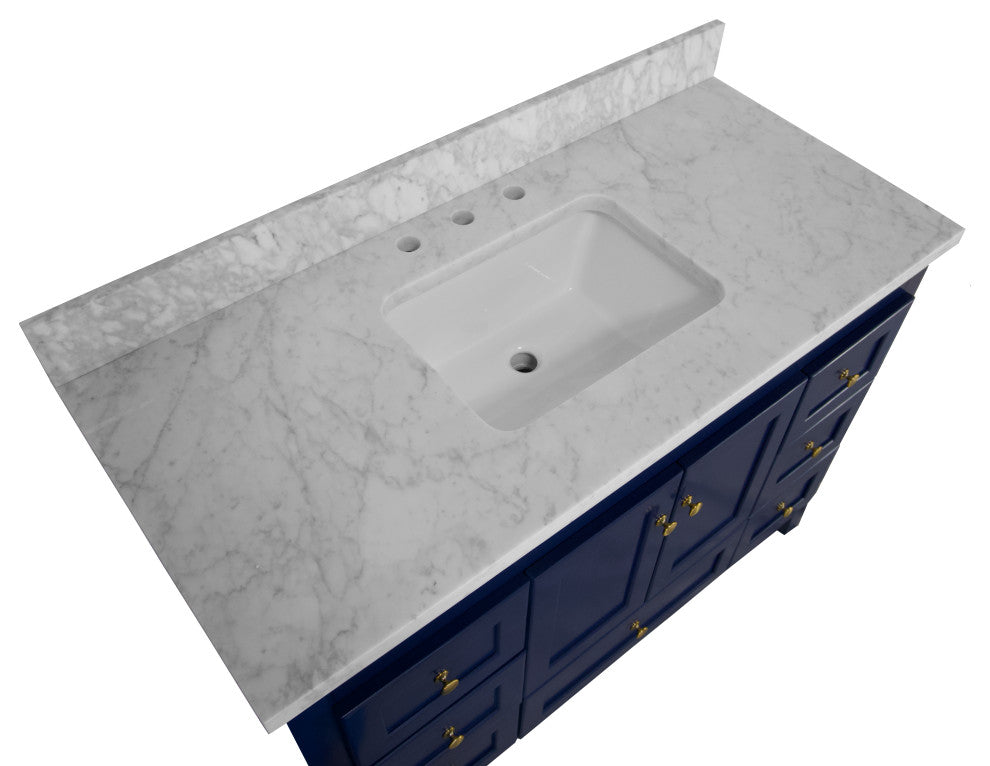 Abbey 48" Bathroom Vanity, Royal Blue, Carrara Marble