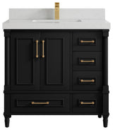 Aberdeen 36 Center Sink Bath Vanity in Black 2" Carrara Quartz