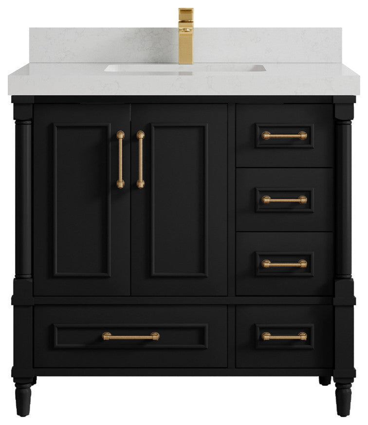 Aberdeen 36 Center Sink Bath Vanity in Black 2" Carrara Quartz