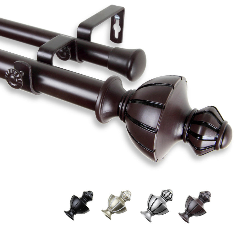 Jacob 1" Double Curtain Rod, Mahogany, 48-84"