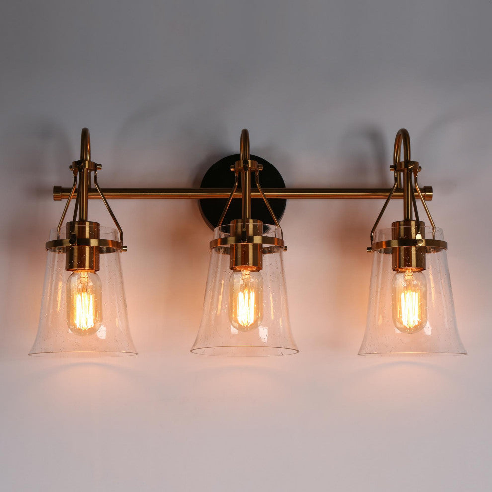 LNC Polished Gold Modern Seeded-Glass Wall Sconce, 3 Lights