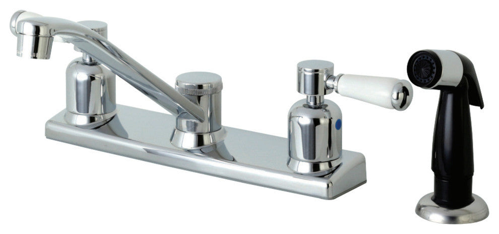 Kingston Brass 8" Centerset Kitchen Faucet With Sprayer, Polished Chrome