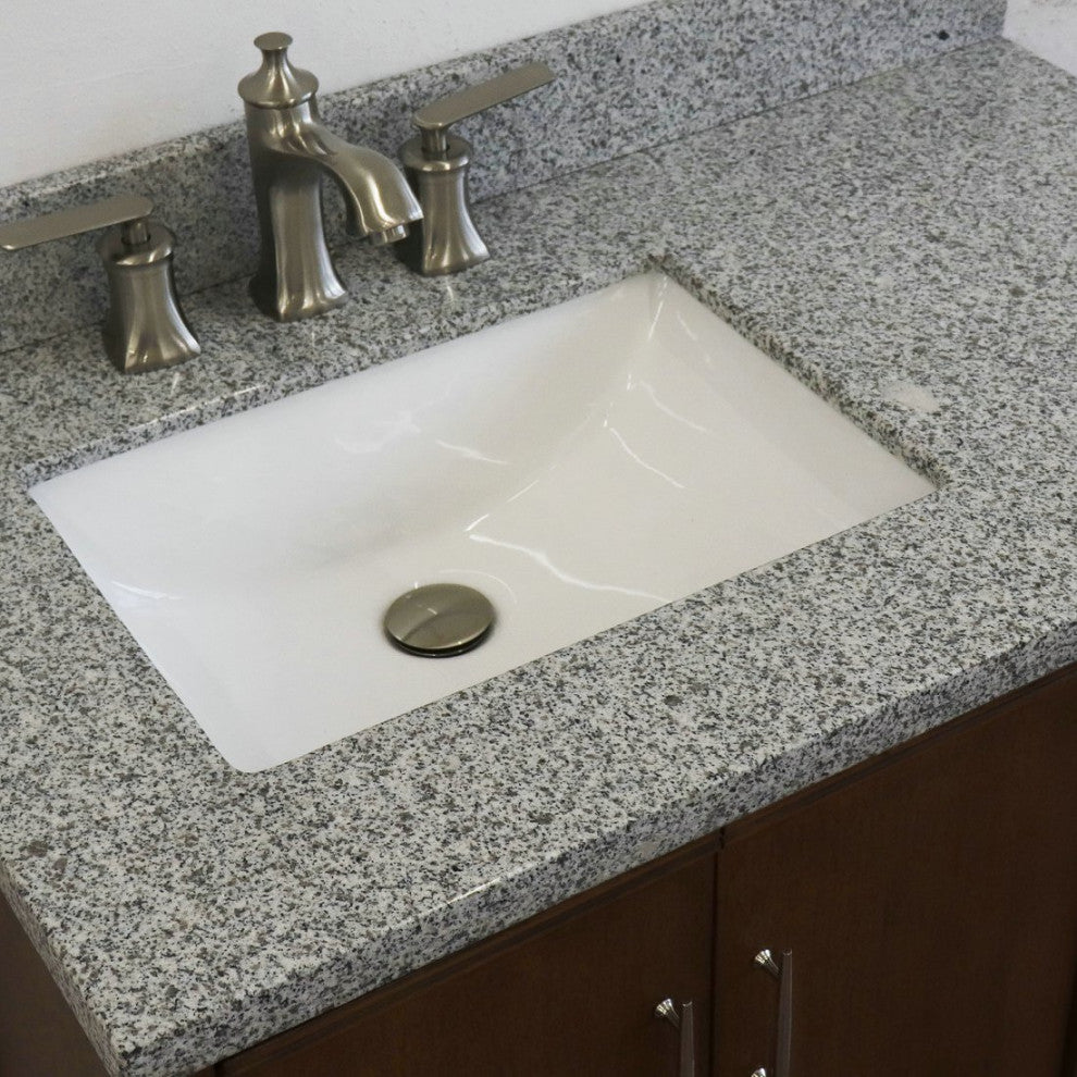37" Single Vanity, Walnut Finish With Gray Granite