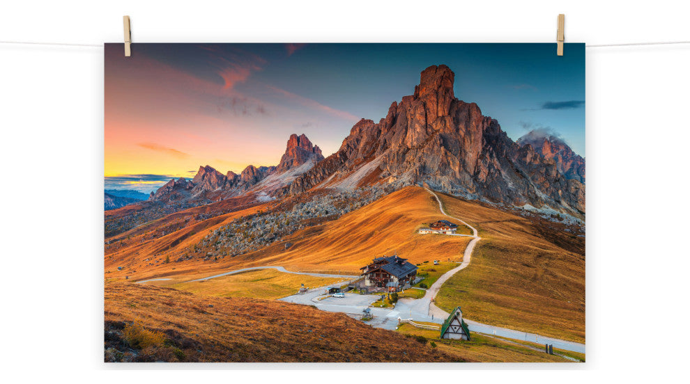 Sunset at Alpine Mountain Pass Rural Landscape Photo Wall Art Print, 8" X 10"