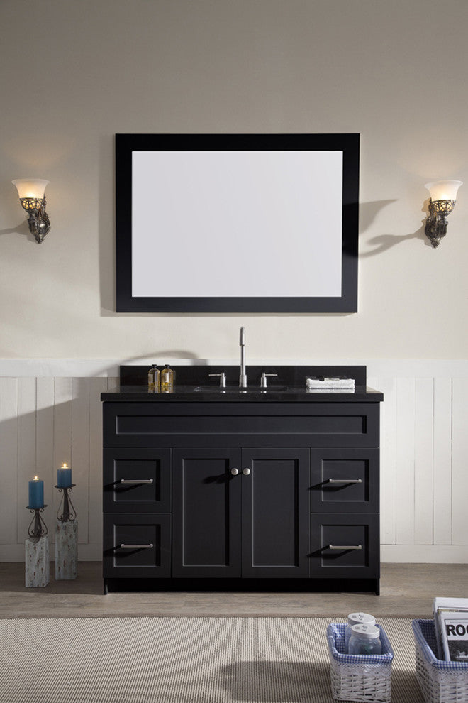 Hamlet 49" Single Sink Vanity Set, Black, With Mirror, Granite Countertop