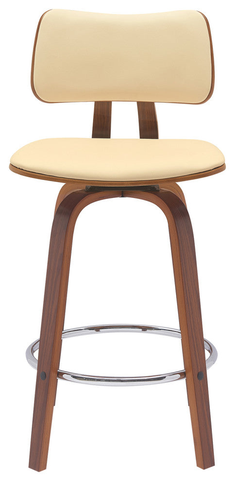 Pico Swivel Walnut Wood Stool, Cream Faux Leather With Chrome, 26"