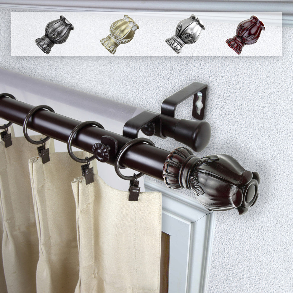 Nichole 1" Double Curtain Rod, Mahogany, 48-84"