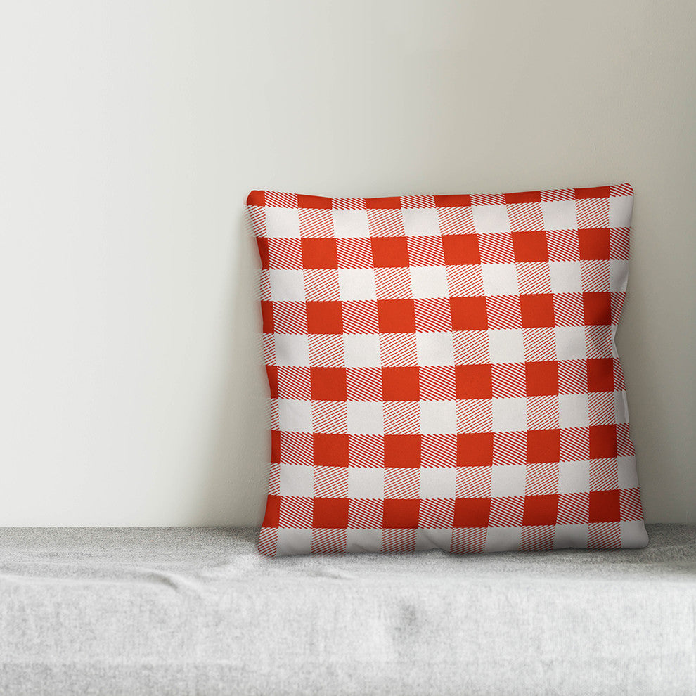 Red Buffalo Check Plaid Outdoor Throw Pillow, 16"x16"