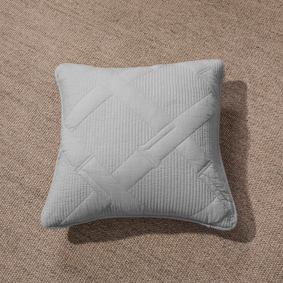 Light Grey Silver Diamond Pastel Cotton Bedspread Set, 18 X 18