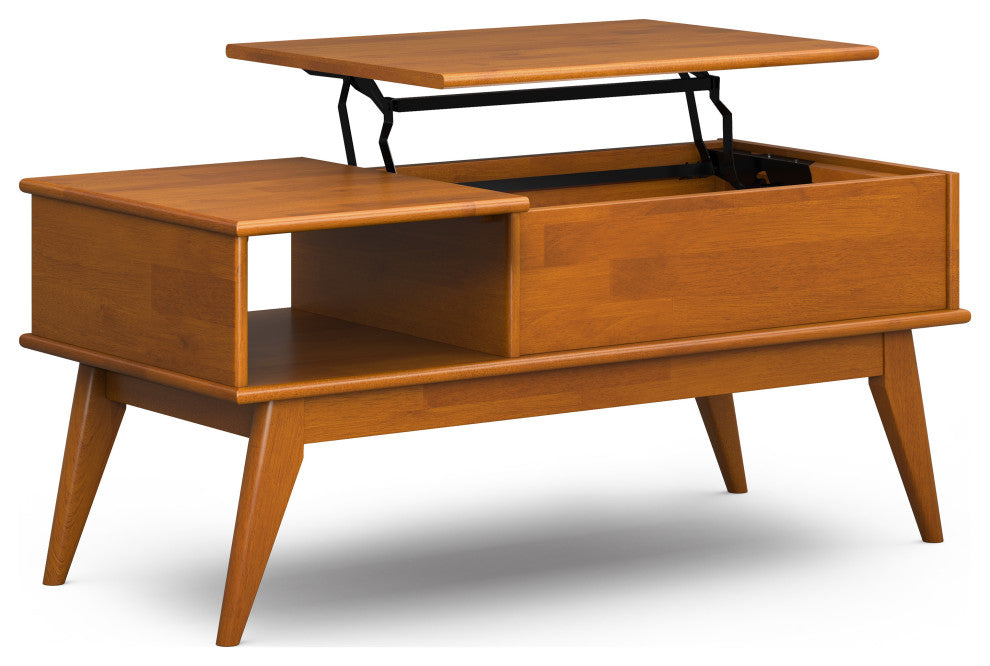 Draper Solid Hardwood Lift Top Coffee Table, Teak Brown