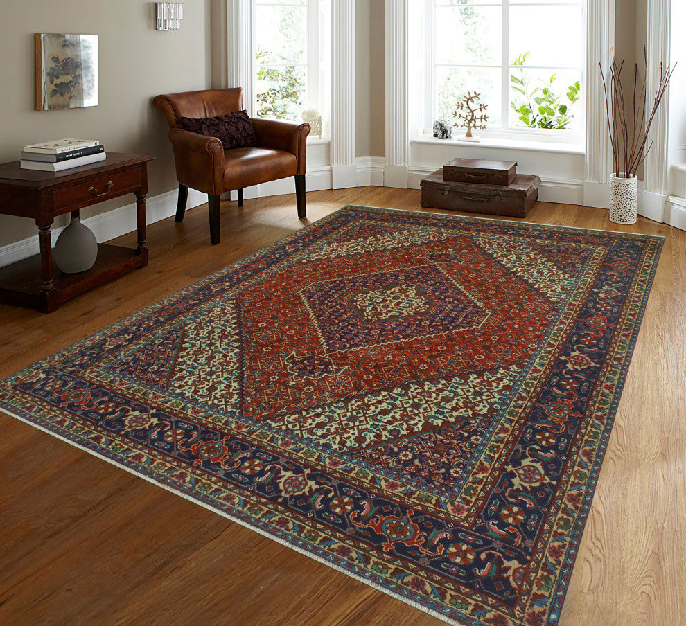 Fine Vintage Distressed Norbert Red/Navy Rug, 6'7x9'9