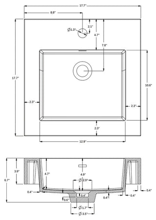 Ablitas Composite Granite Stone Console Bathroom Sink, White, 17.7"l X 17.7"w, Single Sink
