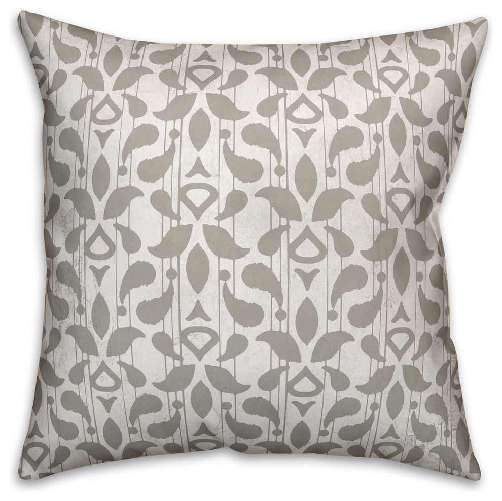 Taupe Floral Pattern 18x18 Outdoor Throw Pillow