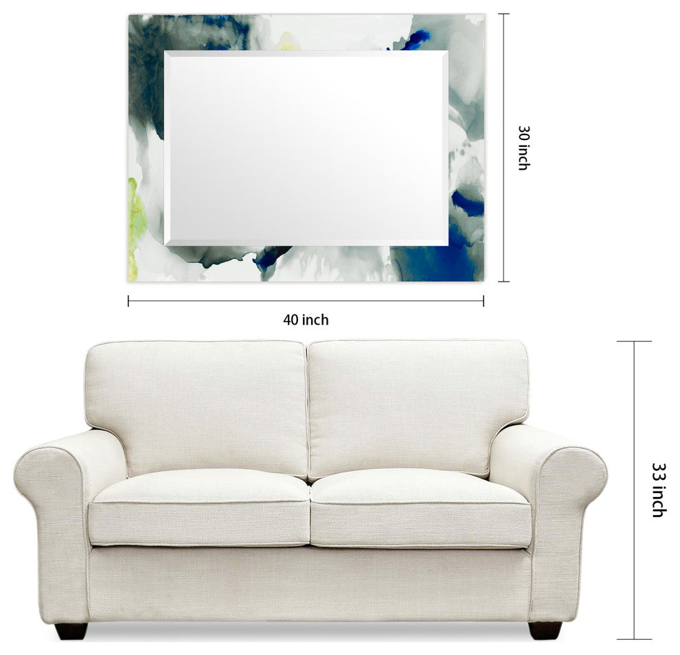 "Ephemeral" Beveled Mirror on Printed Abstarct Tempered Art Glass, 40x30"