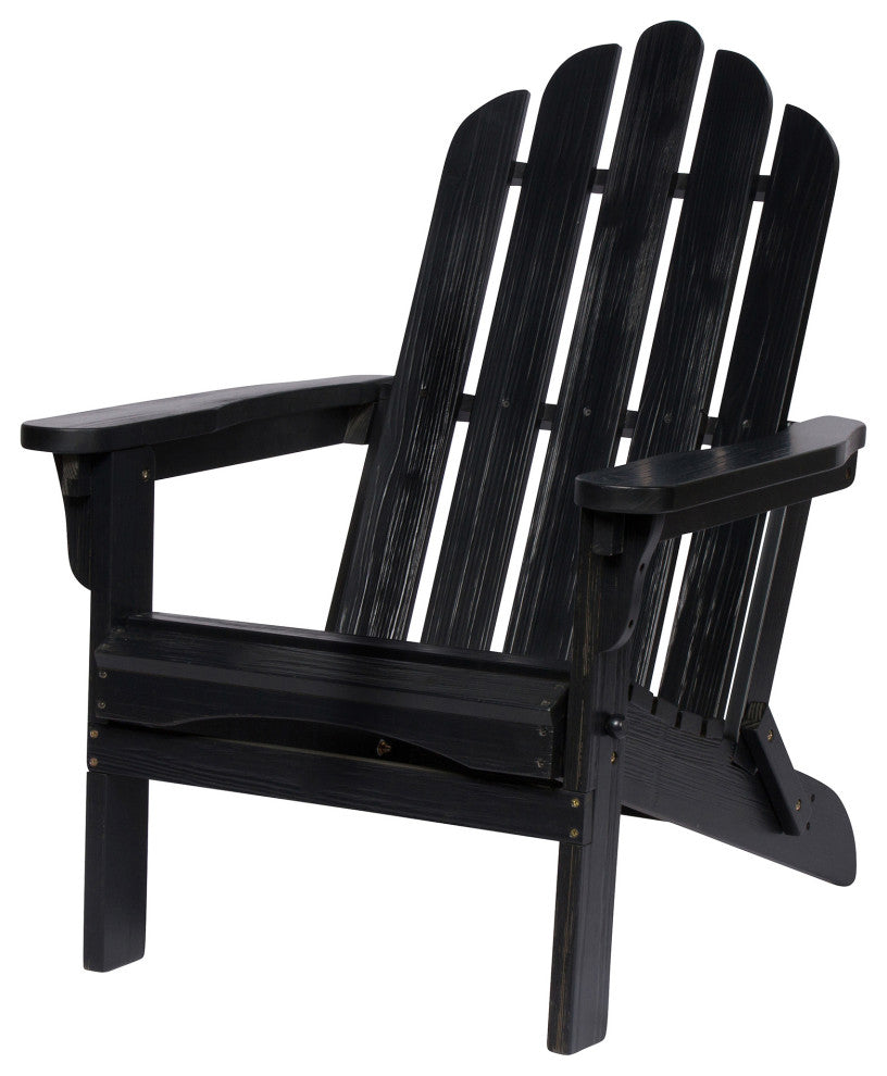 Shine Co. Marina II Cedar Wood Hydro-Tex Adirondack Folding Chair Black 4659BK