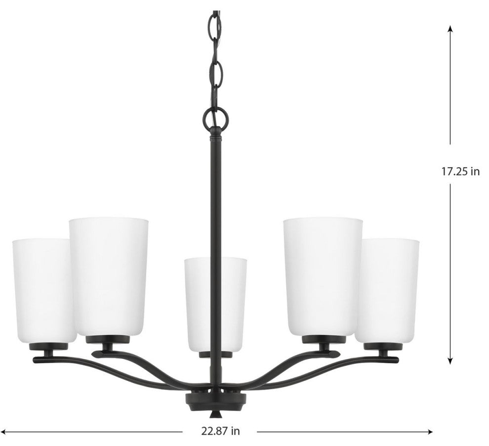 Adley Collection Five-Light Matte Black Etched White Opal Glass Chandelier