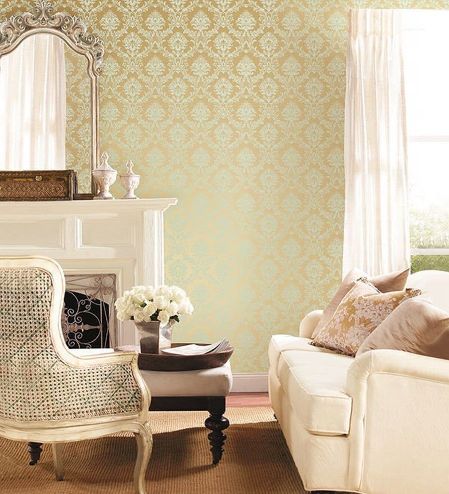 Classic Silks 2, Damask Stripes Silk Emboss Mastard Wallpaper Roll