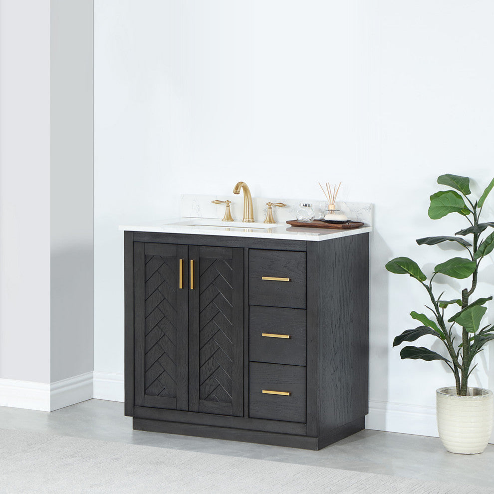 Gazsi Brown Oak Bathroom Vanity Set, 36", Without Mirror