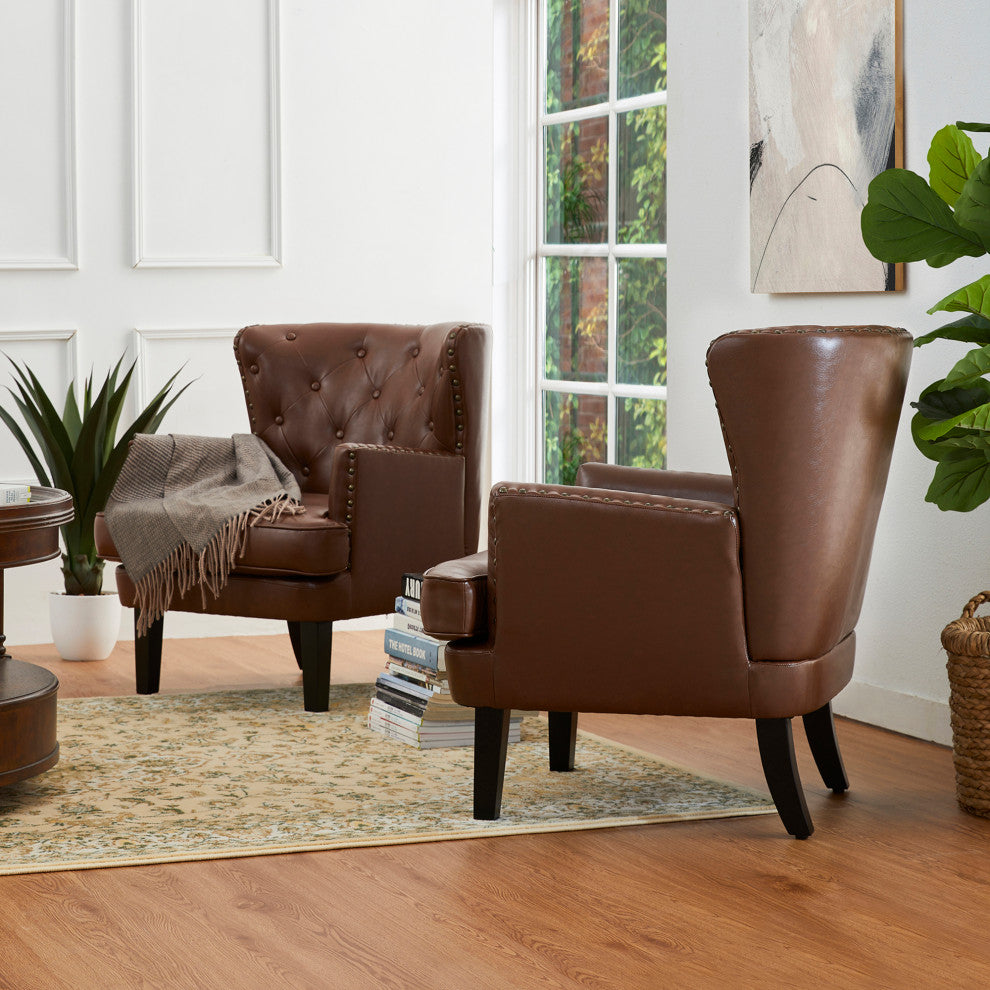 Set of 2  Leatherette Modern Accent Chair, Coffee