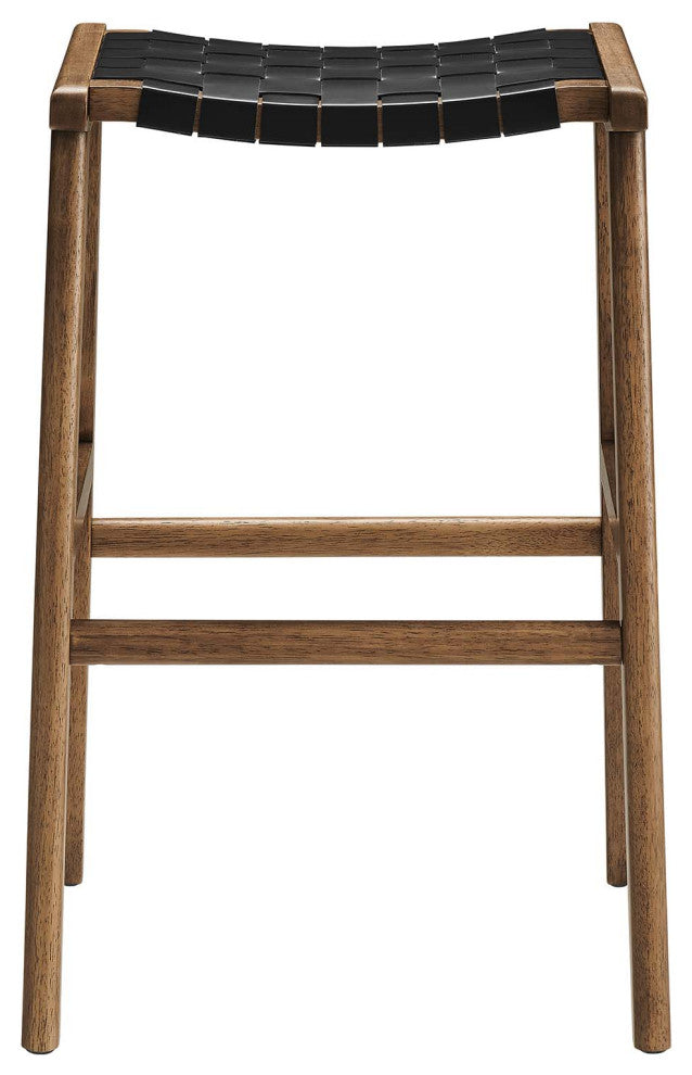 Saoirse Faux Leather Wood Bar Stool, Set of 2, Walnut Black